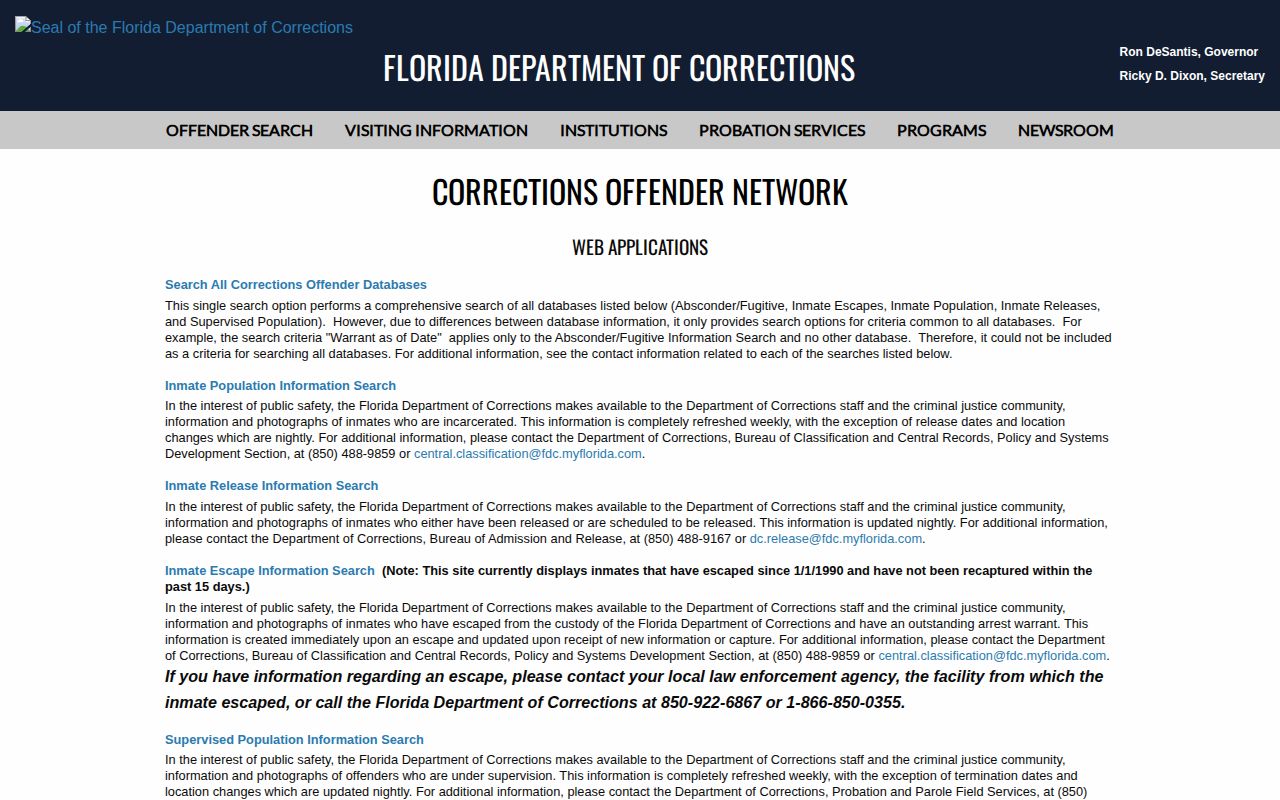 Florida offender search routes for Bay County released inmates