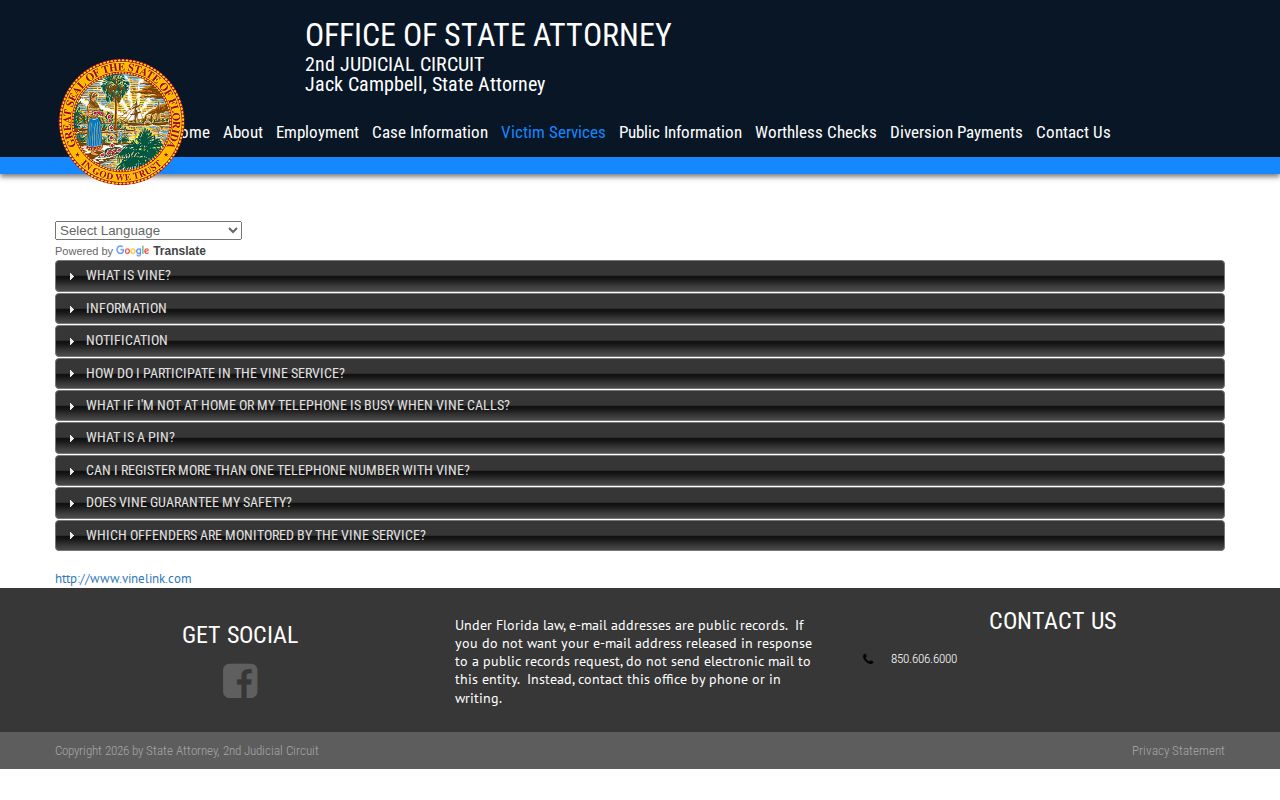 Bay County VINELink phone PIN release alert instructions